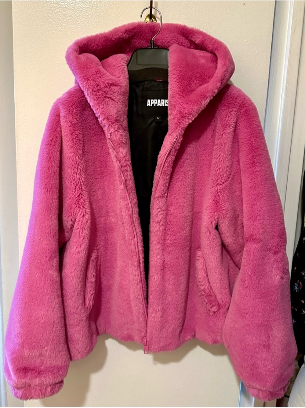 Apparis Hot Pink Plush Hooded Faux Fur Jacket